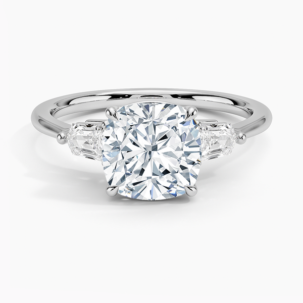 Bullet Shape Three Stone Diamond Engagement Ring [Setting Only] - EC128C