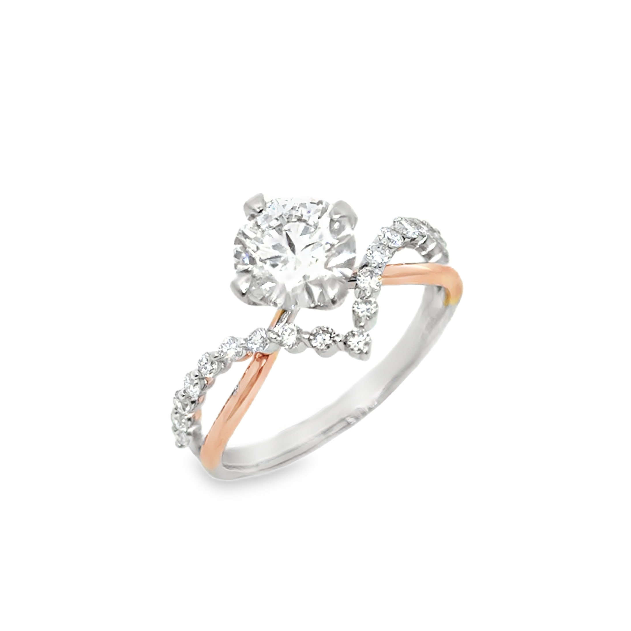 Two Tone V shape Side Stone Diamond Engagement Ring [Setting Only] - LGR042