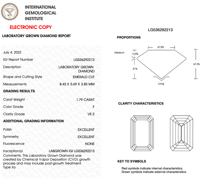 1.79CT Emerald F VS2 EX EX NONE - LG536292213 - Roselle Jewelry