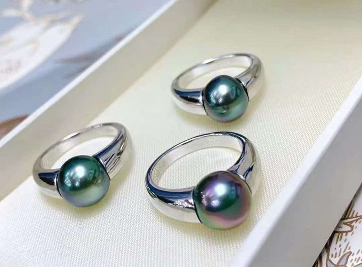 18K White Gold Tahitian Pearl Ring - TS015 - Roselle Jewelry