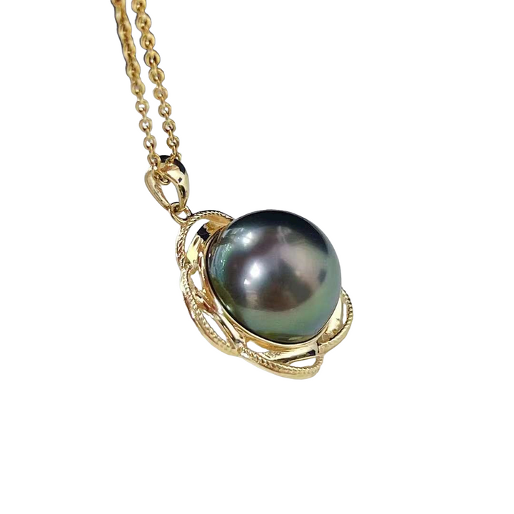 18K Gold 12-13mm Tahitian Pearl Pendant - TS020 - Roselle Jewelry