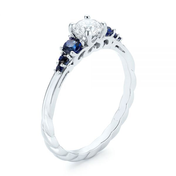 Custom Blue Sapphire And Side Stone Diamond Engagement Ring [Setting Only] - EC084 - Roselle Jewelry