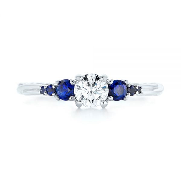 Custom Blue Sapphire And Side Stone Diamond Engagement Ring [Setting Only] - EC084 - Roselle Jewelry