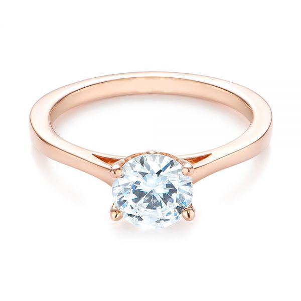 Four Prong Floral Solitaire Diamond Engagement Ring [Setting Only] - EC032 - Roselle Jewelry