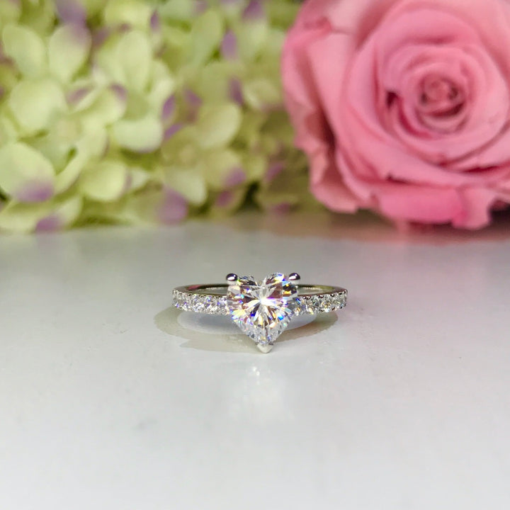 Heart Shape Side Stone Engagement Ring - HR1 - Roselle Jewelry