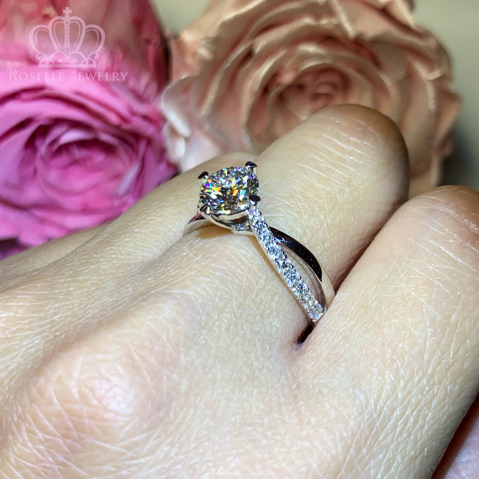 Custom Four Prong Twist Side Stone Diamond Ring [Setting Only] - EC097 - Roselle Jewelry