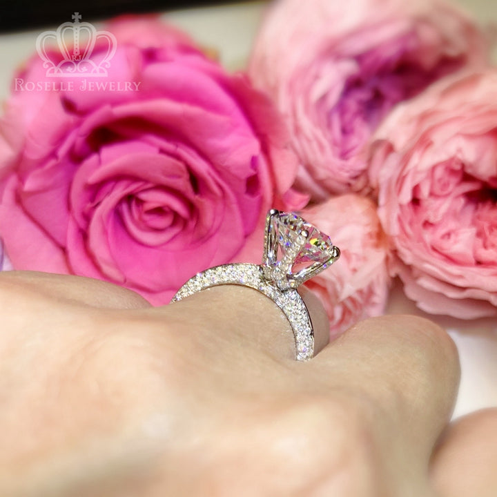 Six Prong Full Side Stone Diamond Engagement Ring [Setting Only] - EC055 - Roselle Jewelry