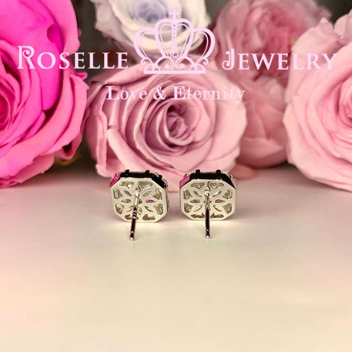 Asscher Cut Enclose Stud Earrings - EA1 - Roselle Jewelry
