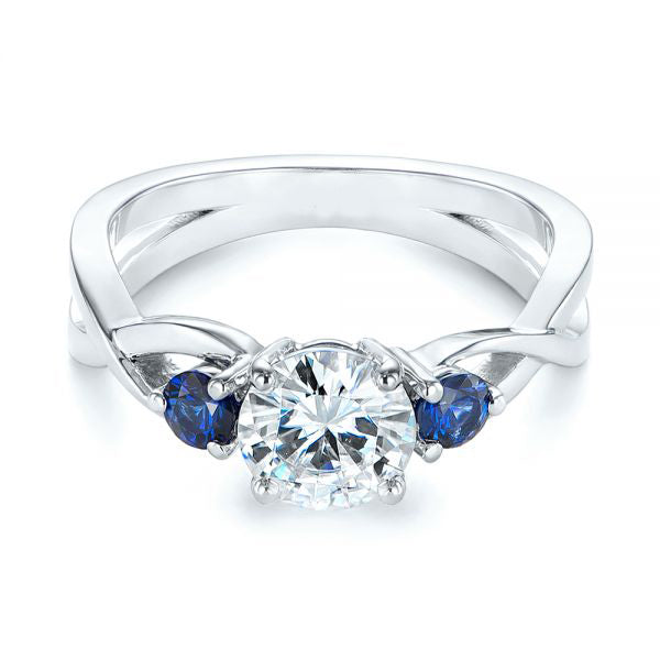 Three Stone Blue Sapphire Engagement Ring [Setting Only] - EC057 - Roselle Jewelry