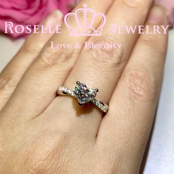 Happy Heart Shape Side Stone Engagement Ring - TH2 - Roselle Jewelry