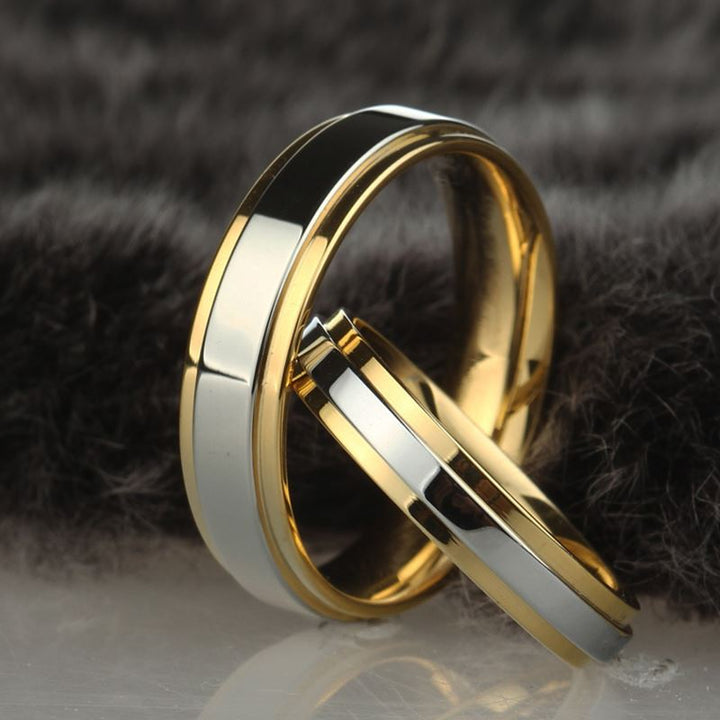 Two Tone K Gold Couple Rings Wedding Ring Set - WM7 - Roselle Jewelry